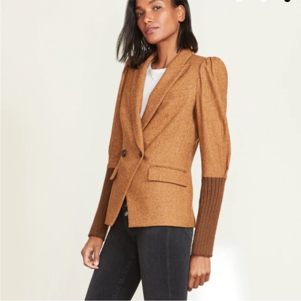 $798 Veronica Beard Bayard Dickey Jacket colorblock Herringbone Camel brown sz 6 - Picture 4 of 16